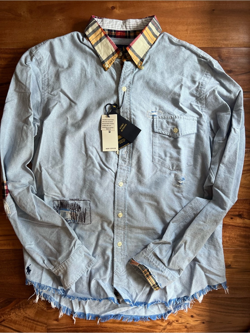 Ralph Lauren Light Blue Button-Down Shirt with Plaid Collar